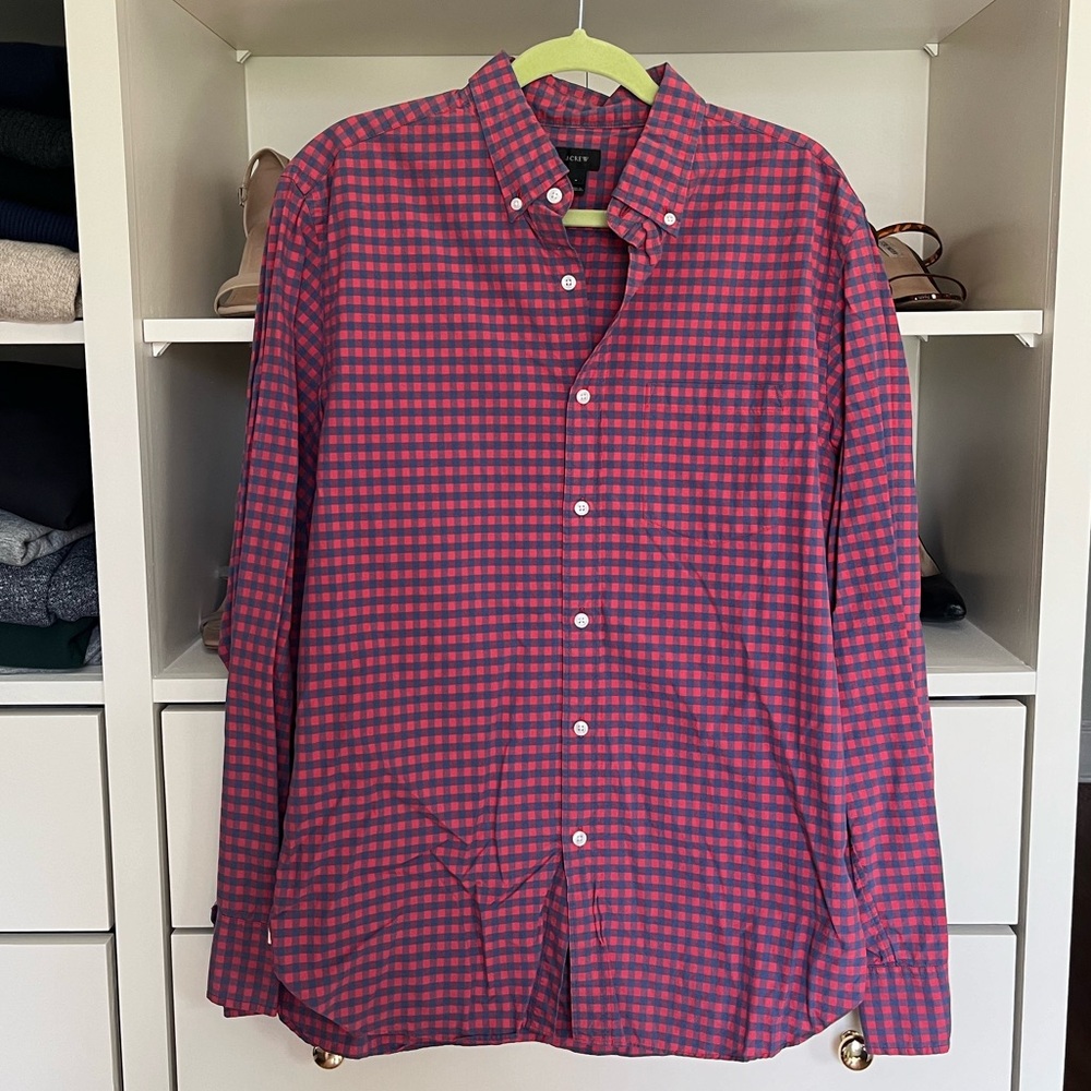 J Crew Blue Red Gingham Plaid Button Down Shirt
